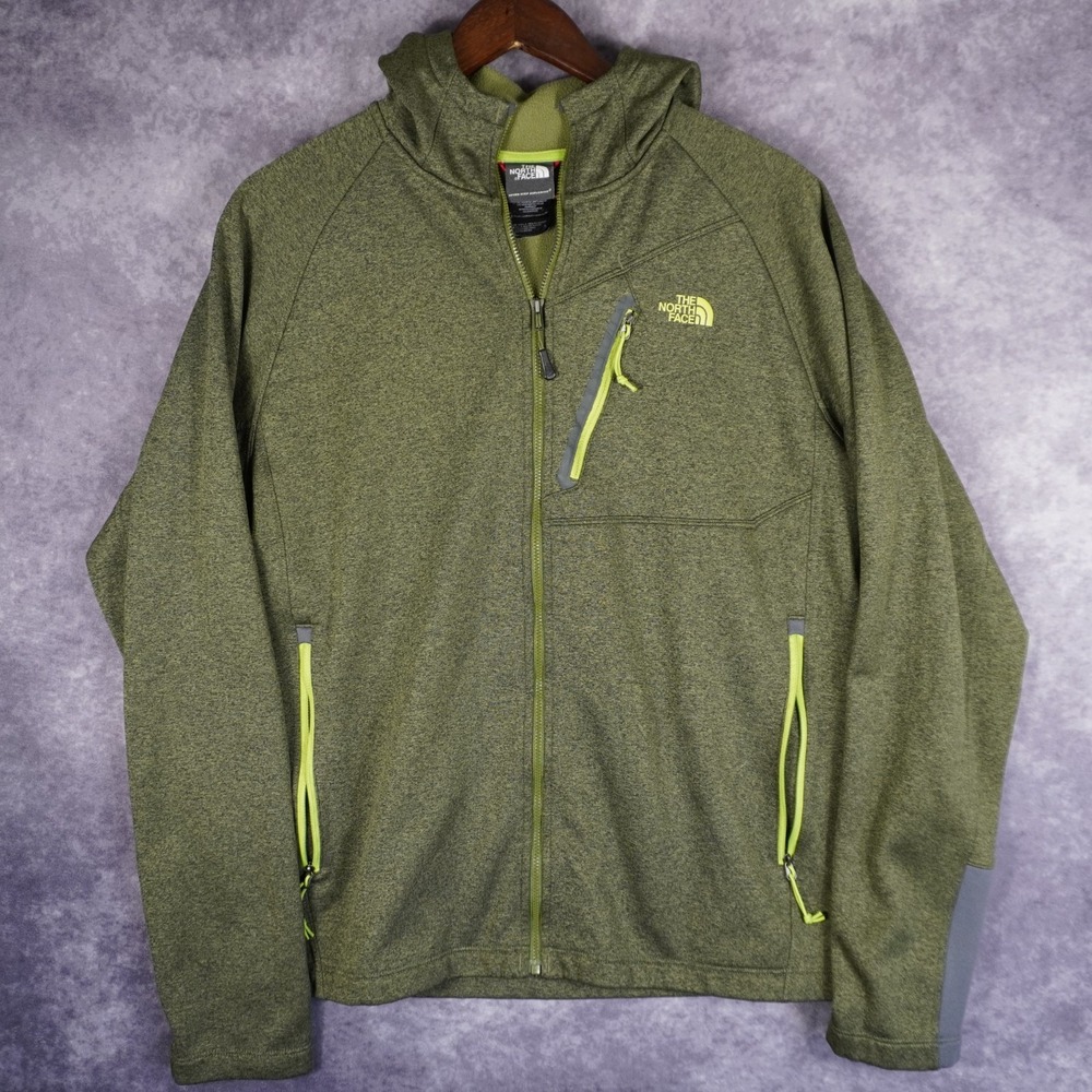 The North Face Mens Large Green Hooded Softshell Jacket Full Zip Fleece Lined